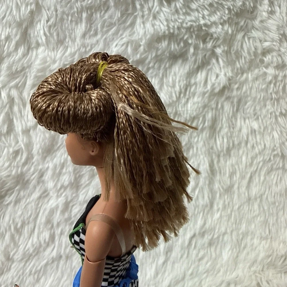 Barbie BMR1959 GHT91 Doll Braided Hair Checkered Romper Fanny Pack Pink Shoes